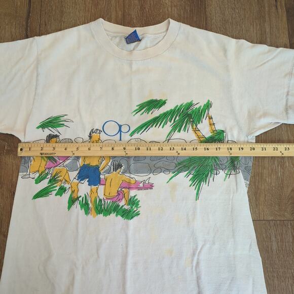 VTG Ocean Pacific OP Men Large Shirt Surf AOP Beach Palm Tree Cali USA 90s - Picture 7 of 10
